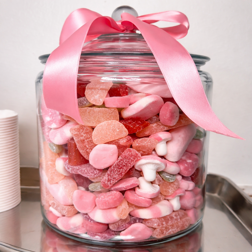 breakroom jar for corporate business. authentic swedish candy mix jar. gummies, sour candies and foamy sweets imported from sweden
