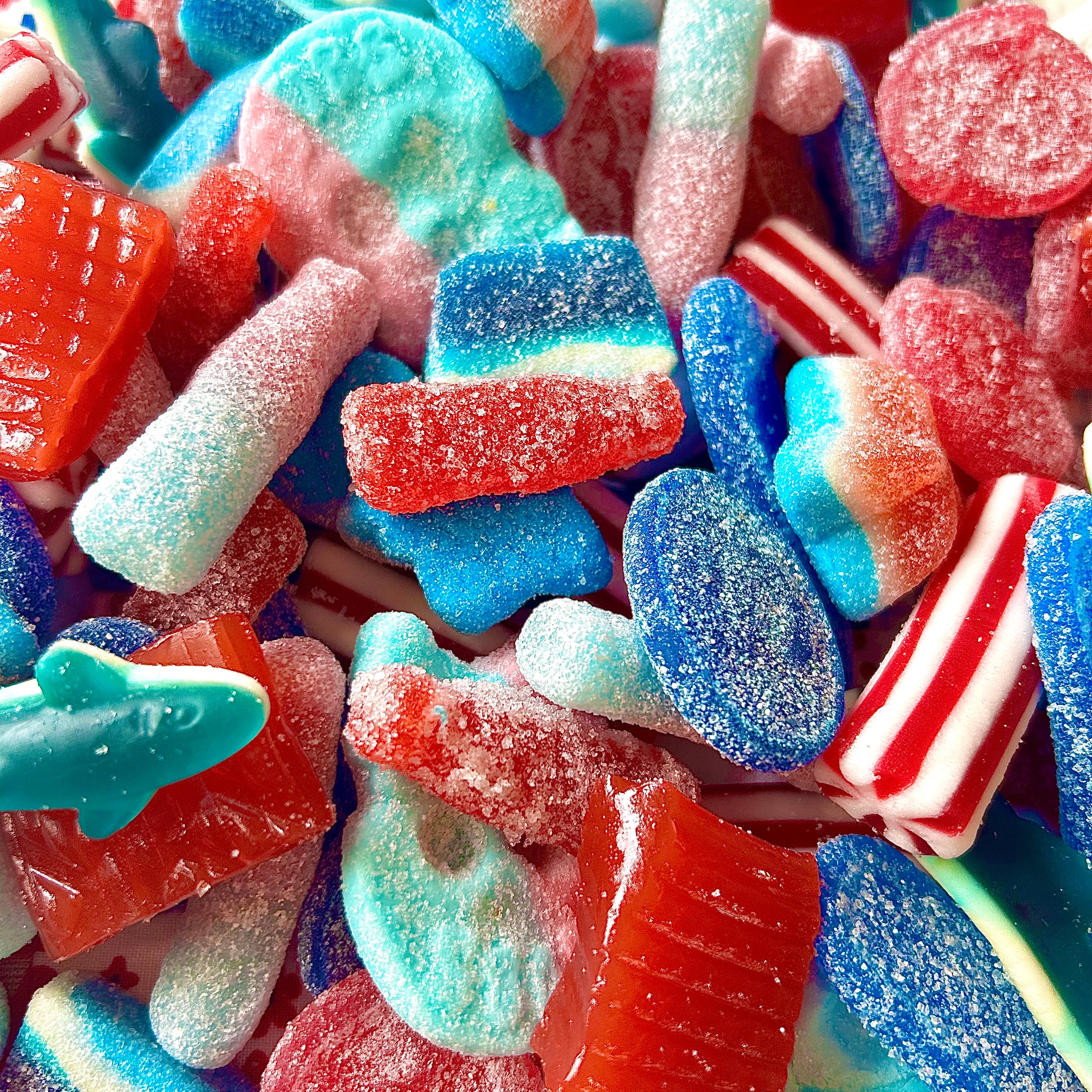 red, white, + blue mix