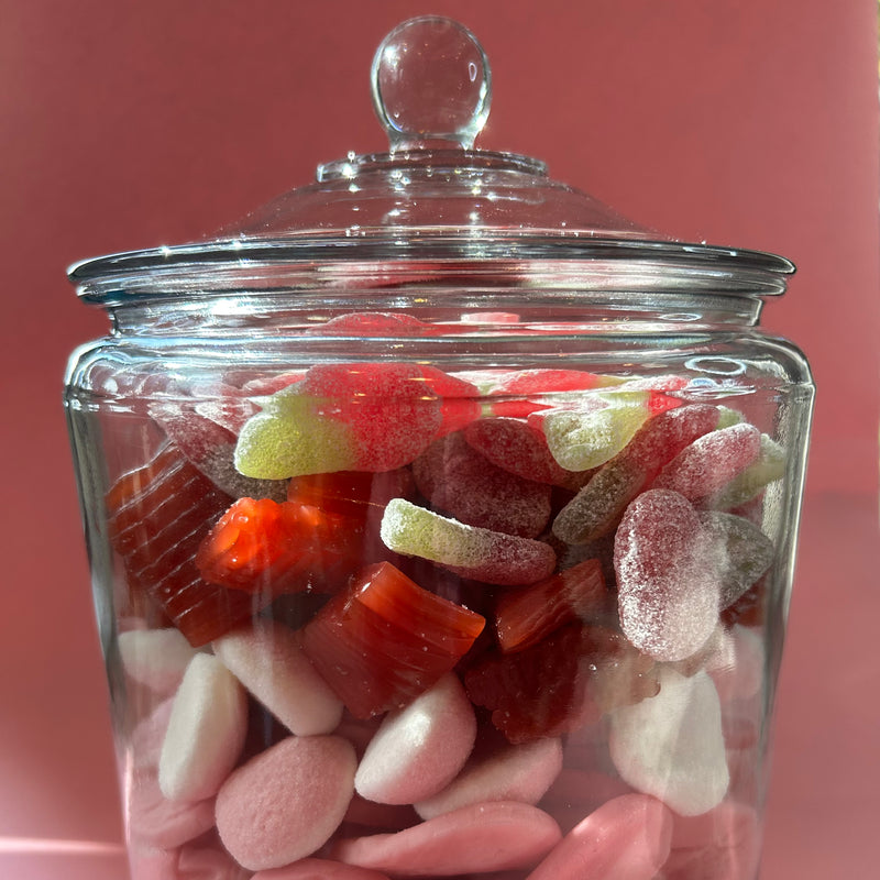 breakroom jar for corporate business. authentic swedish candy mix jar. gummies, sour candies and foamy sweets imported from sweden